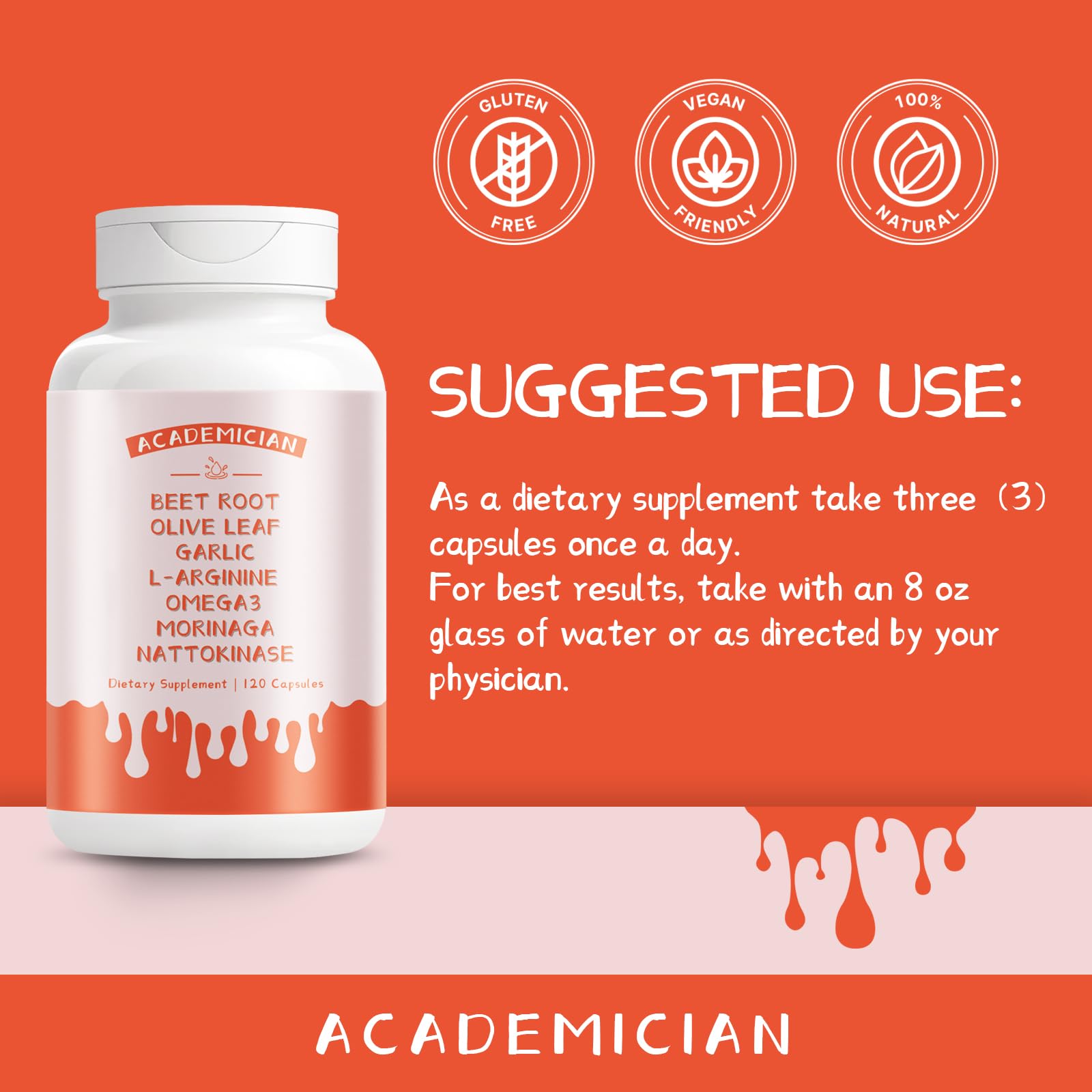 ACADEMICIAN L-arginine capsules tube for convenient daily use.