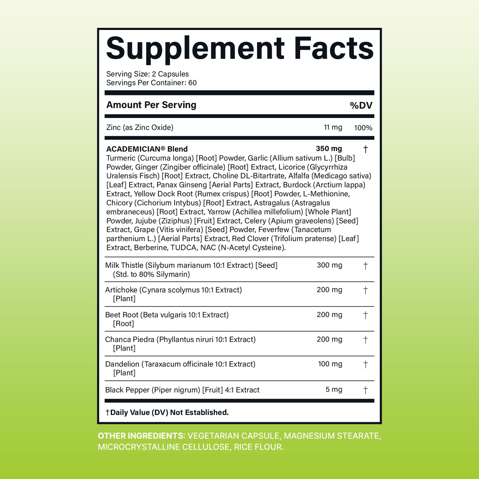 ACADEMICIAN TudCA capsules on display for balance with herbal extracts.