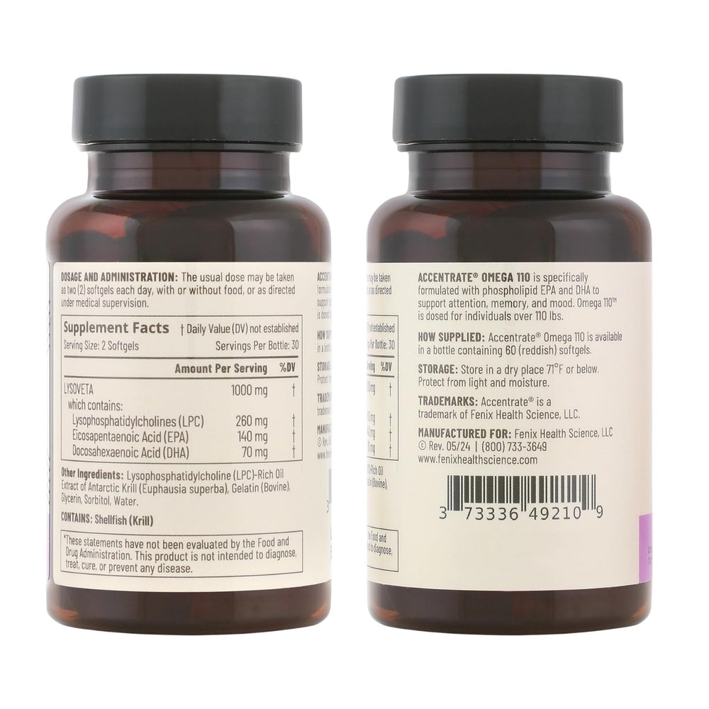 Accentrate Omega 110 hand-holding bottle ready for daily dose.