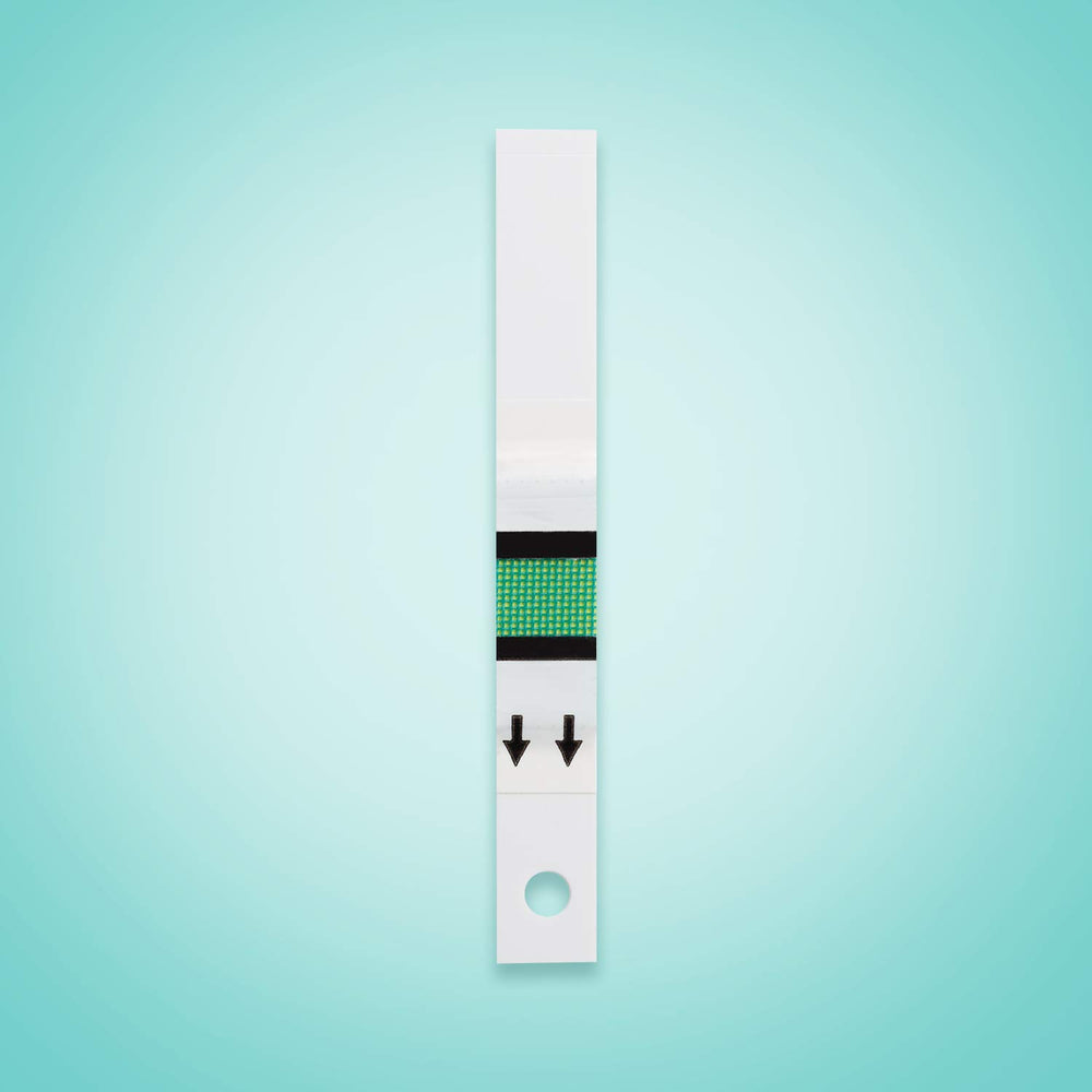 Close-up of Accu-Chek Active code-free strip for fast testing.