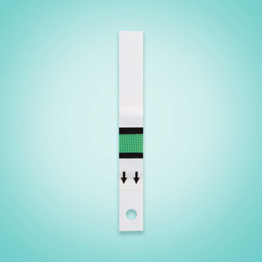 Close-up of Accu-Chek Active code-free strip for fast testing.