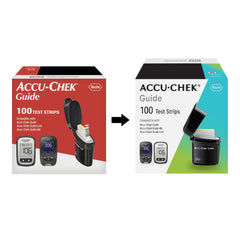 Accu-Chek Guide strips with easy-fill design for tiny blood drops.