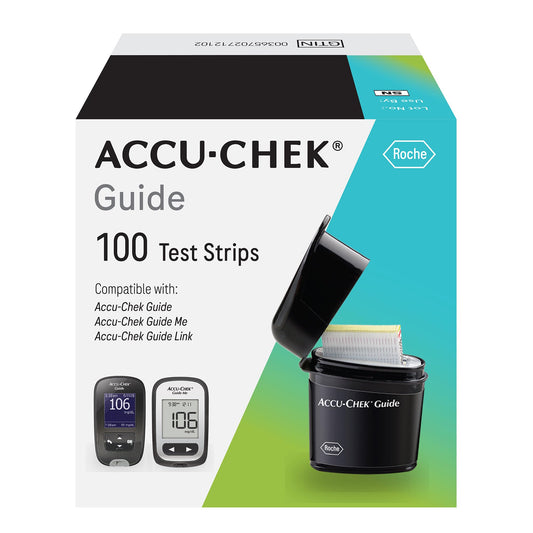 Accu-Chek Guide test strips pack for reliable blood sugar testing.