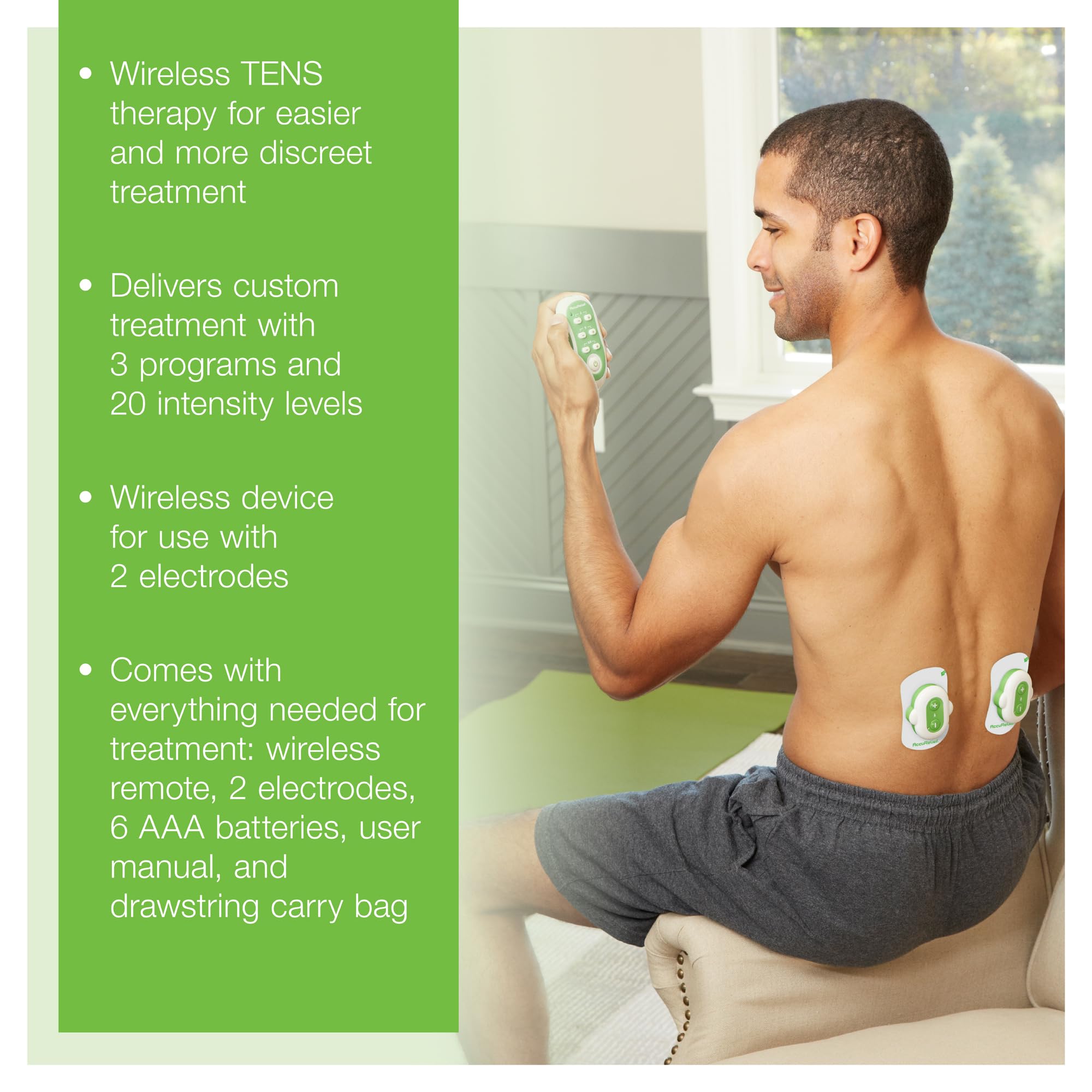 AccuRelief TENS pad electrodes with snap connectors for versatile placement