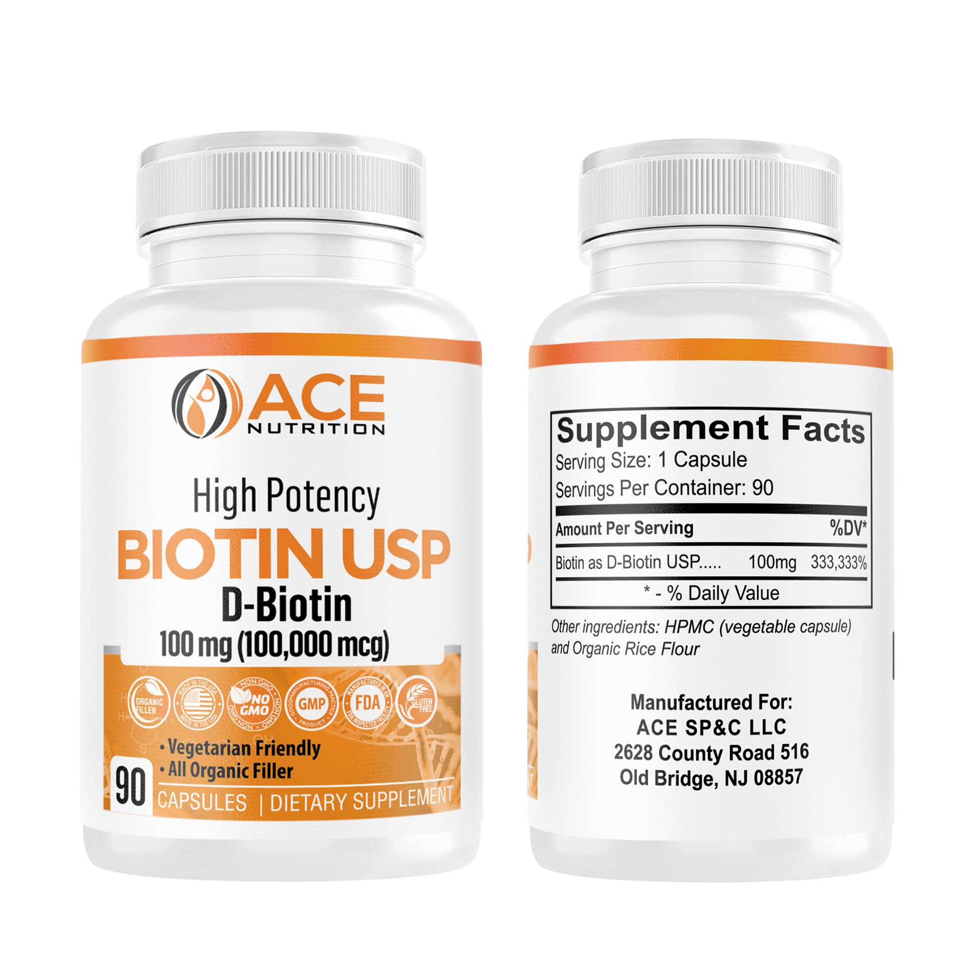 ACE NUTRITION High Potency Biotin pack shot with 3-bottle set