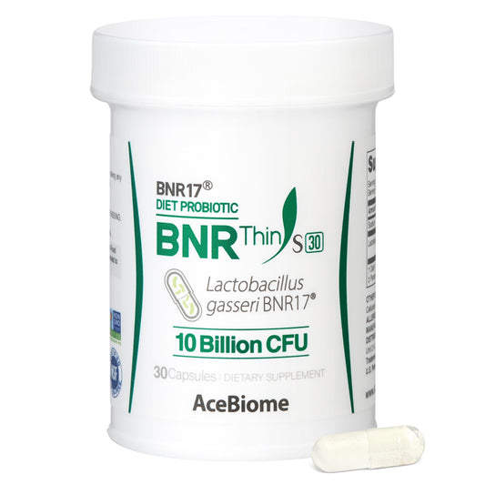 AceBiome BNRThin S30 bottle pour for easy daily probiotic use.