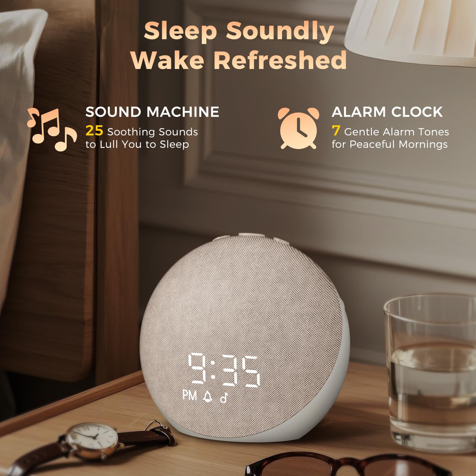Acedeck device showing 25 calming sounds for easy sleep customization