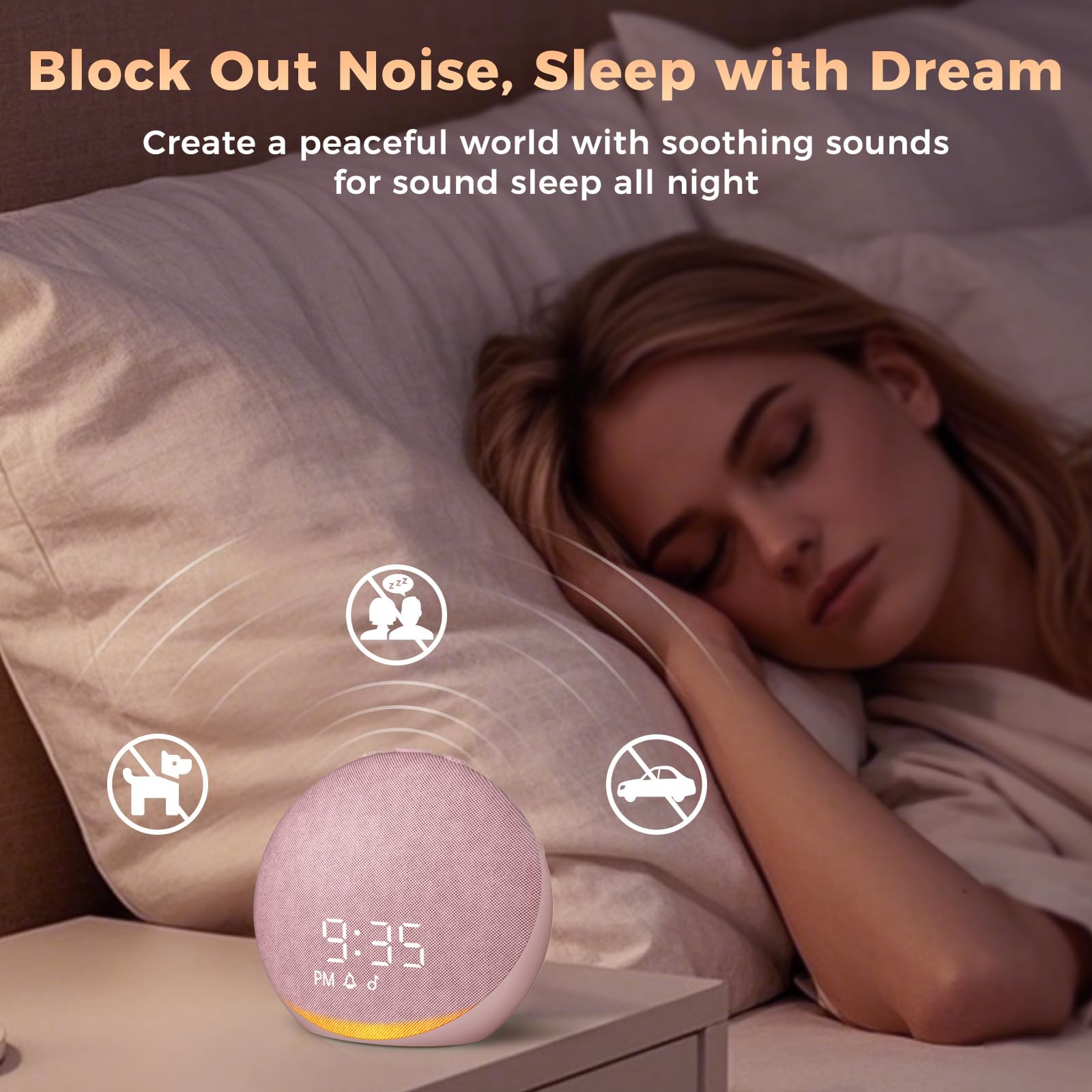 Acedeck Sound Machine Dimmable Display enables comfortable night viewing.