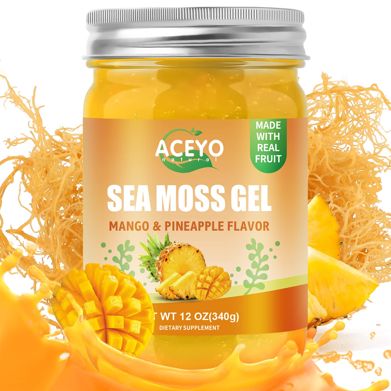 ACEYO Irish Sea Moss Gel mango pineapple bottle—bold flavor for daily energy