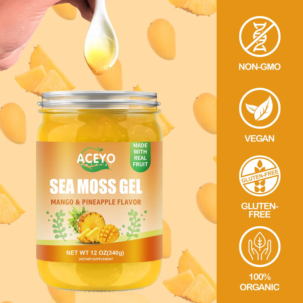 ACEYO Irish Sea Moss Gel mango pineapple texture—smooth gel ready to mix