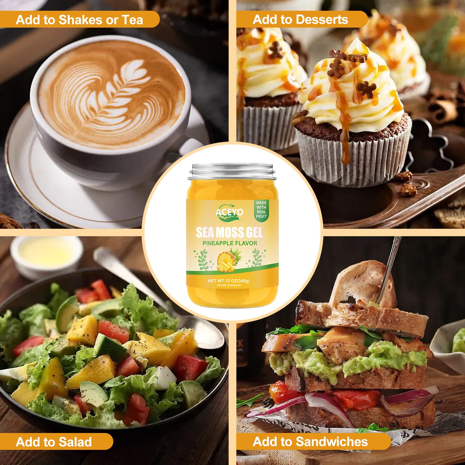 ACEYO Pineapple Sea Moss Gel spoon ready for easy scoops and on-the-go meals.