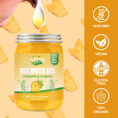 ACEYO Sea Moss Gel smoothie mix shown in glass with pineapple notes for daily vitality.