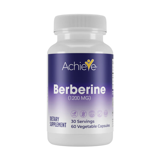 Achieve Berberine 1200mg bottle on shelf, supports daily vitality and wellness.