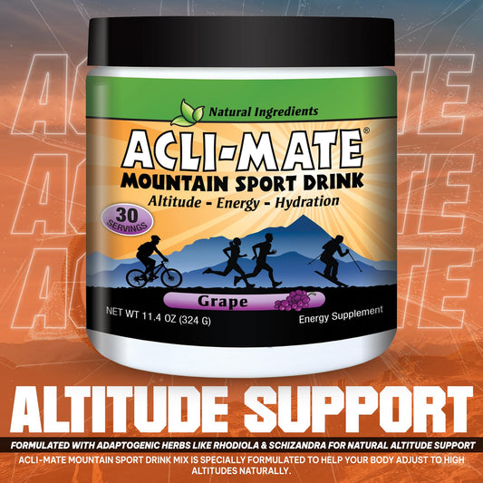 Acli-Mate grape tub close-up highlights natural sugars and electrolytes.