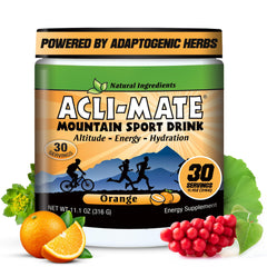 Acli-Mate Mountain Sport Drink Orange tub ready for altitude hydration