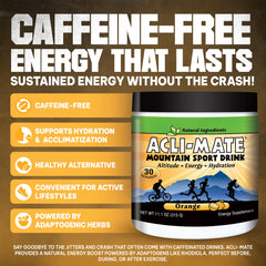 Acli-Mate orange powder dissolving before a long hike for energy