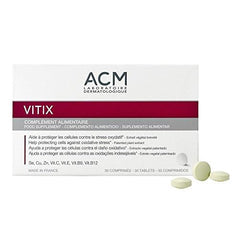 Close-up of Vitix tablets showing compact size for easy dosing.