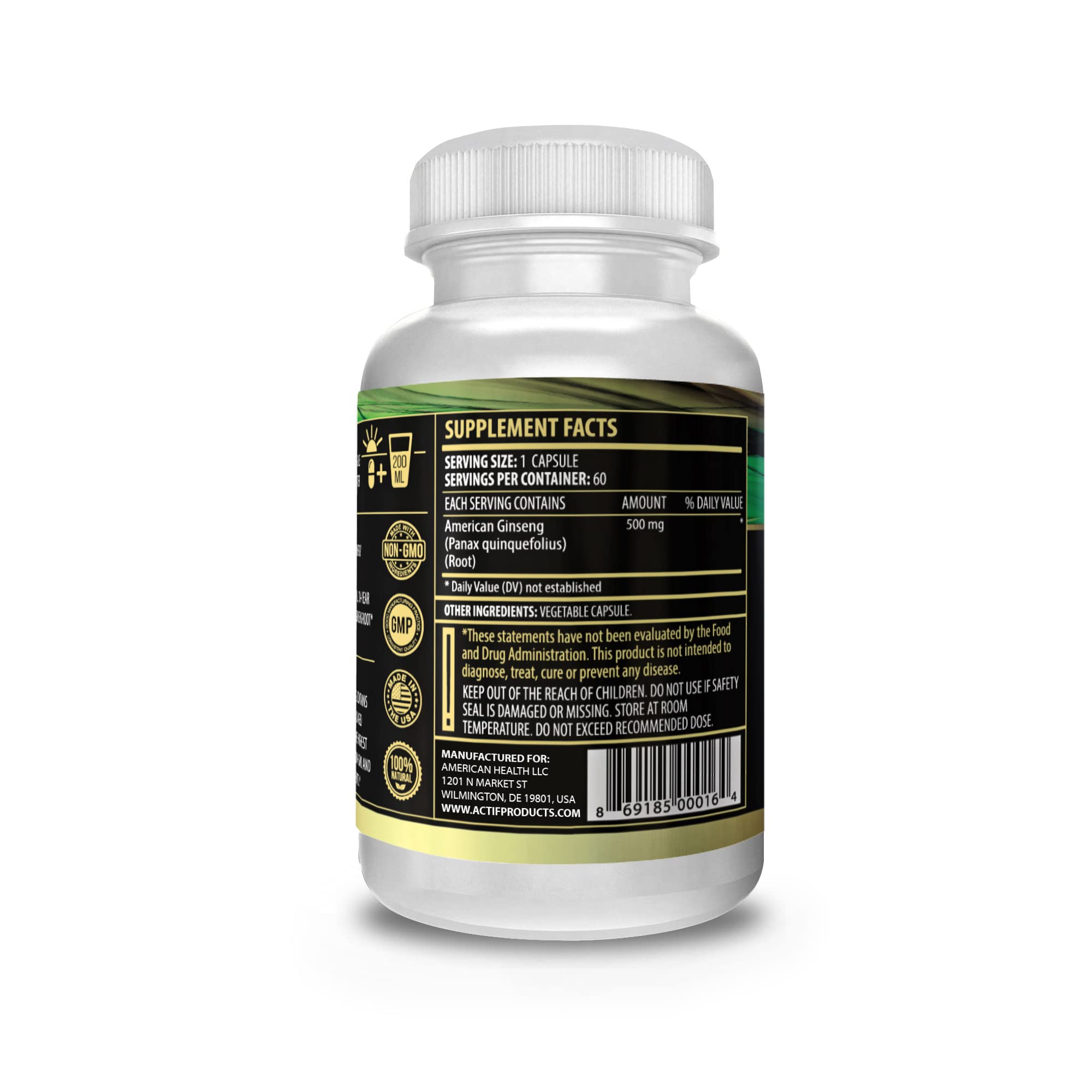 Lifestyle shot with ACTIF ginseng bottle beside a cup for daily wellness routine