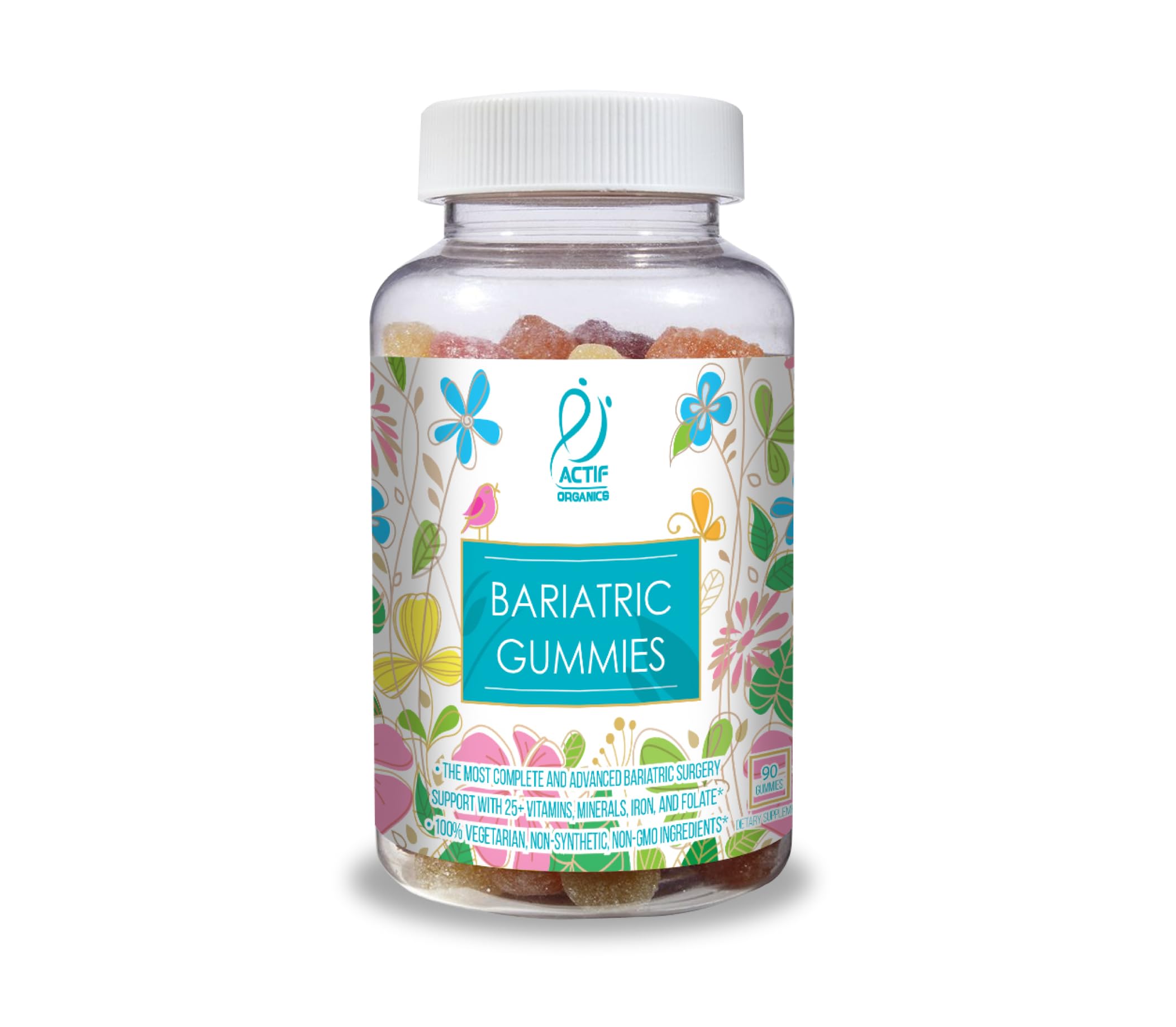 ACTIF Bariatric Gummies bottle showing 25+ organic vitamins for daily nutritional support.