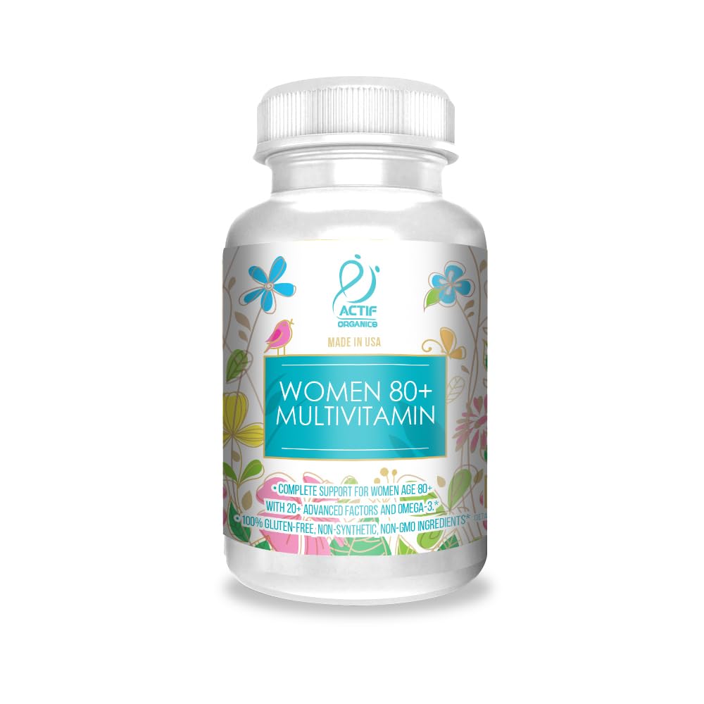ACTIF Organic Multivitamin bottle closeup supports daily vitality for women 80+.