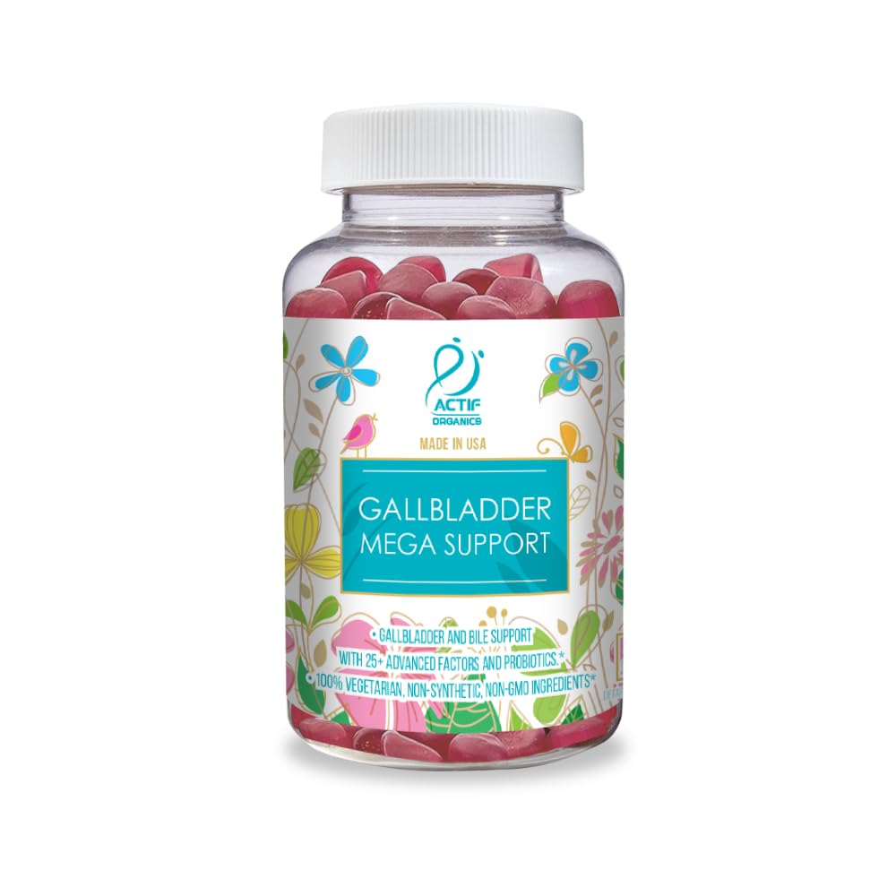 ACTIF Gallbladder Mega Support bottle front with strawberry gummies for daily wellness.