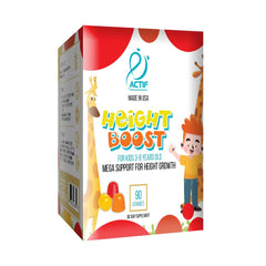 ACTIF Height bottle closeup showing strawberry gummies for kids' daily nutrition.
