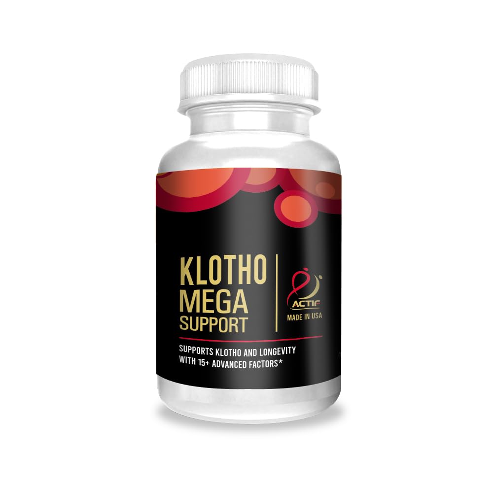 ACTIF Klotho Mega bottle front view highlighting a high-potency longevity formula.