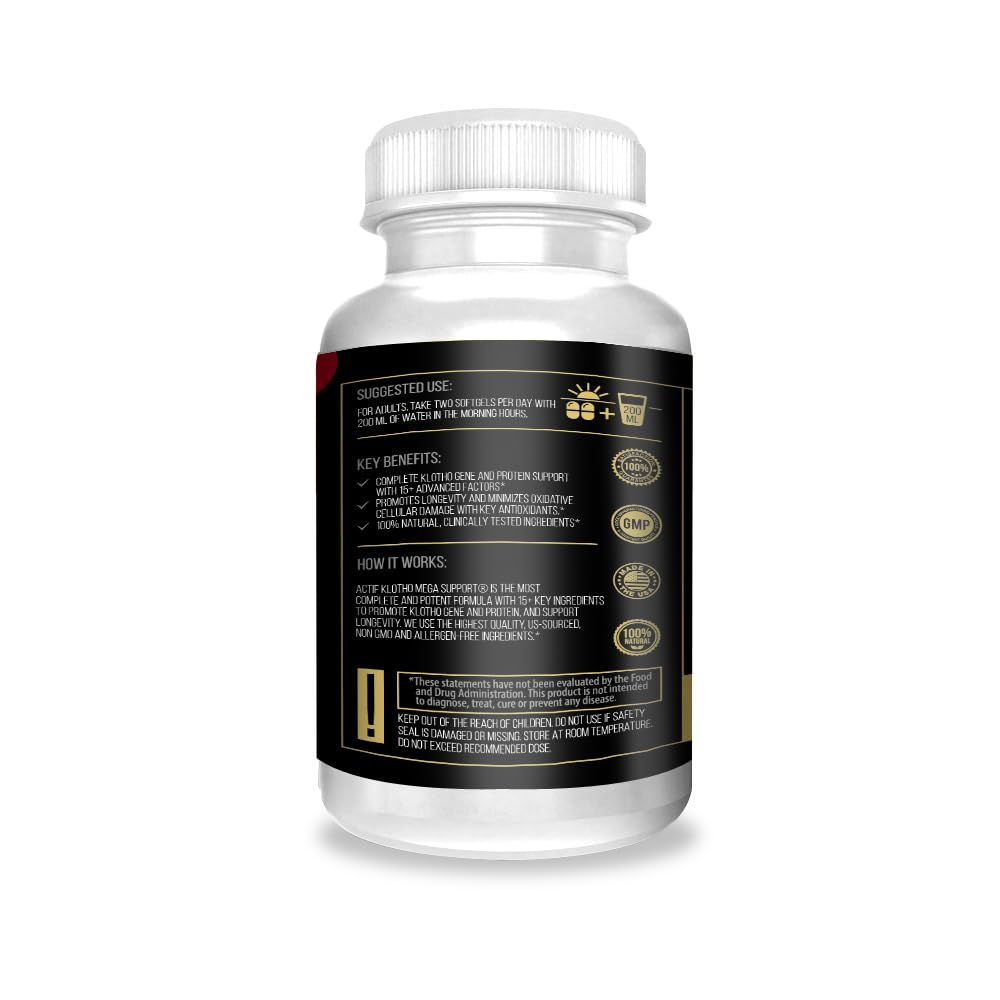 ACTIF Klotho Mega capsules close-up showcasing convenient daily capsules for longevity support.