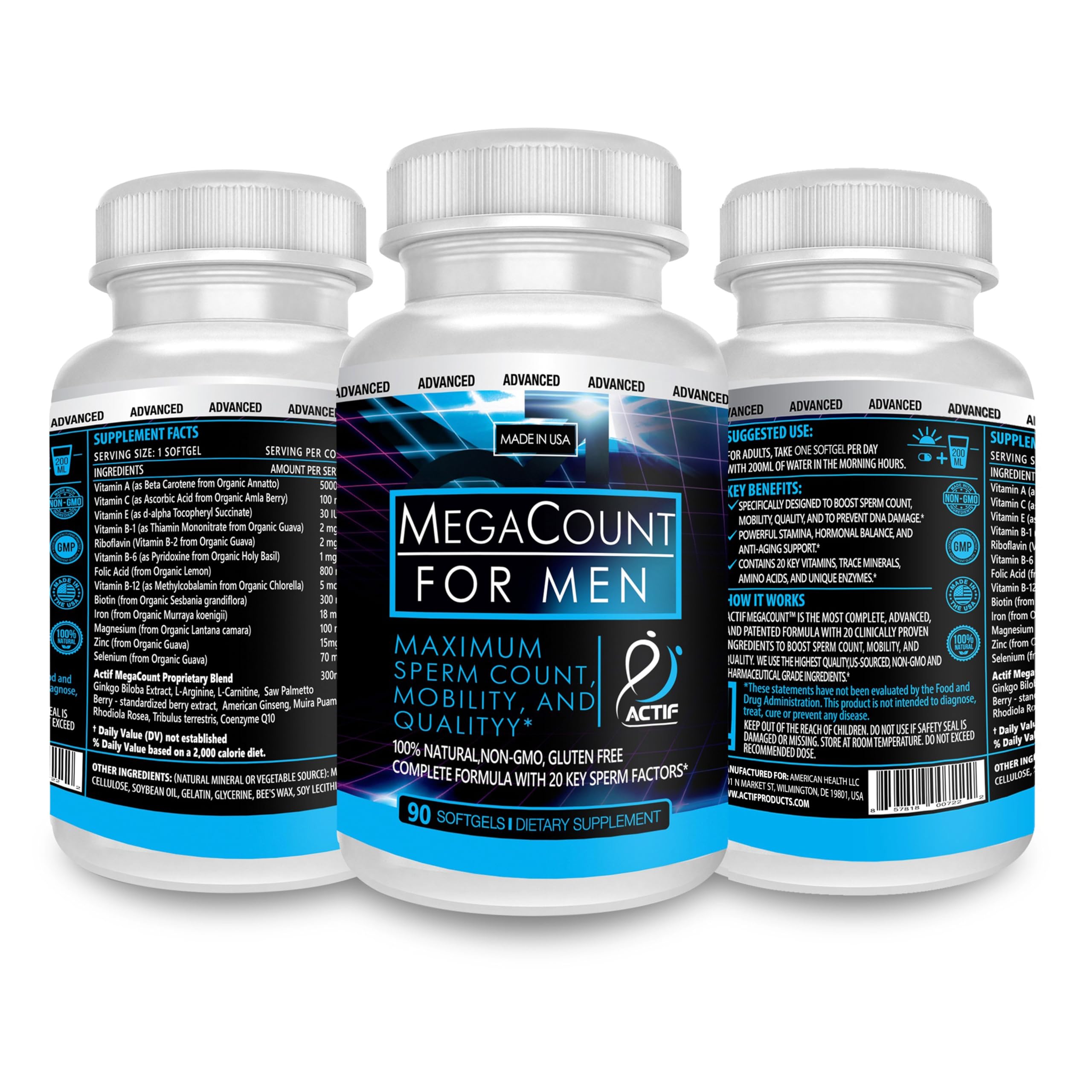 ACTIF MegaCount for Men packaging box displaying brand and benefits
