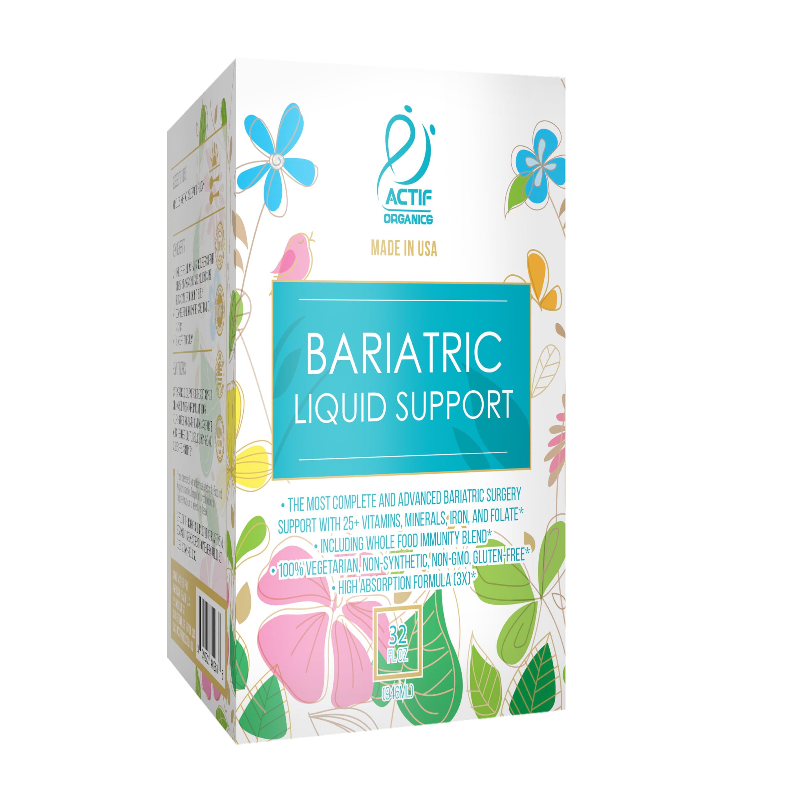 Actif Organic Bariatric Liquid packaging box emphasizes BPA-free formulation
