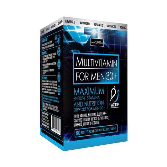 ACTIF Organic Multivitamin for Men bottle front signaling daily energy support.
