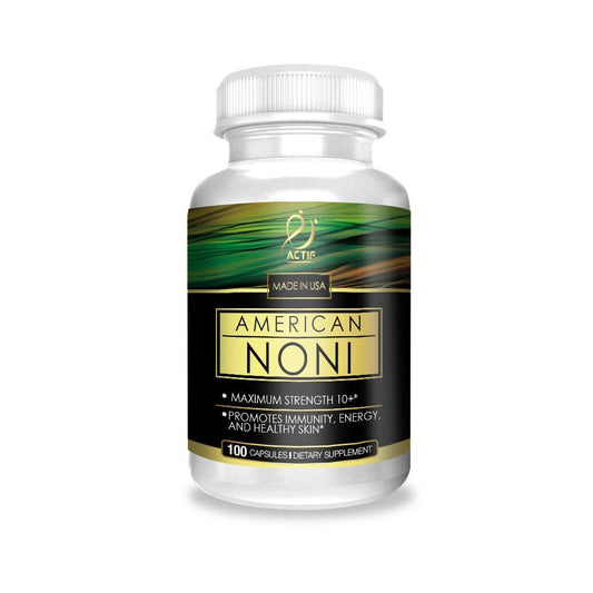 Actif Organic Noni bottle front, 100-count supply for daily use