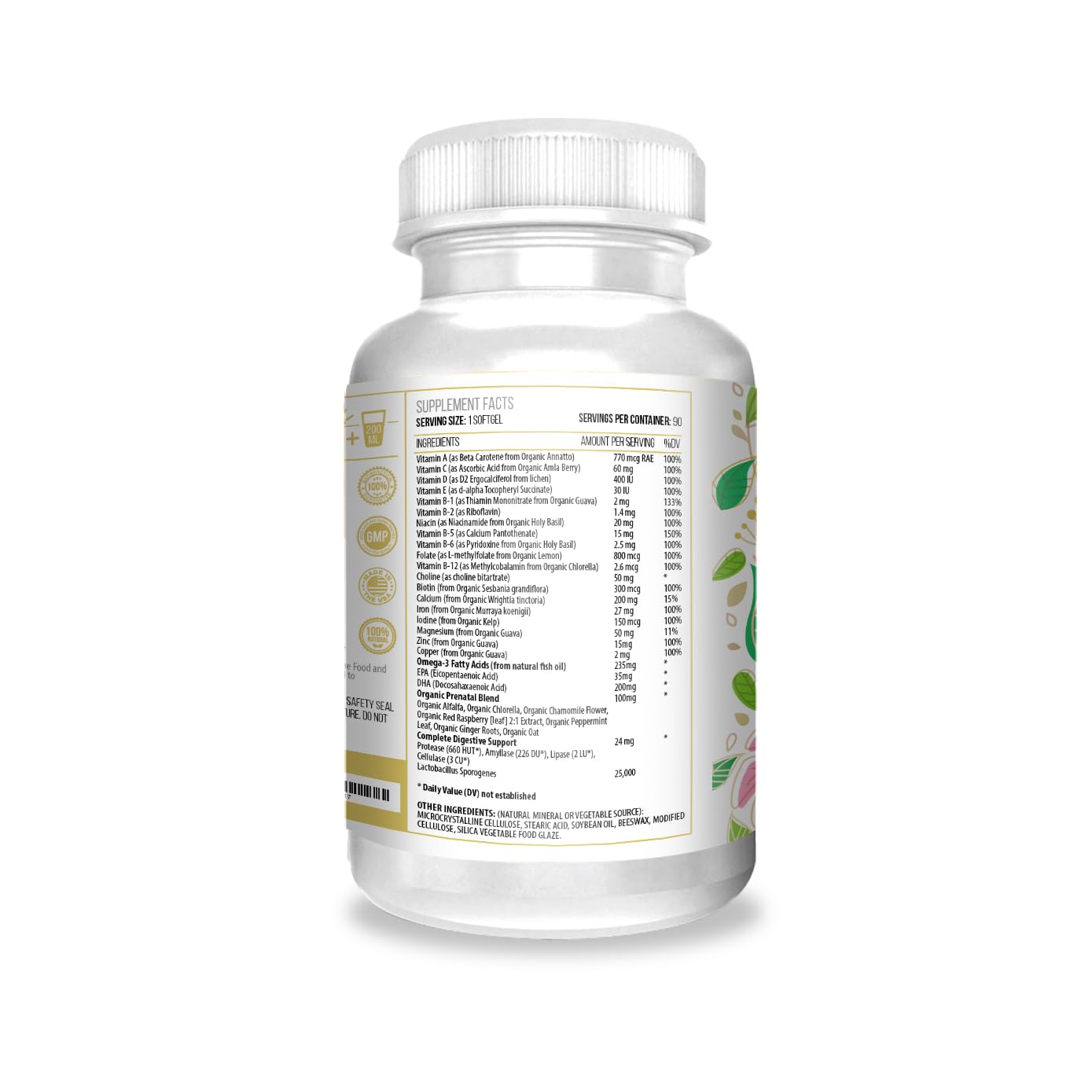 ACTIF Organic Prenatal capsules closeup ready for daily use with herbal blend