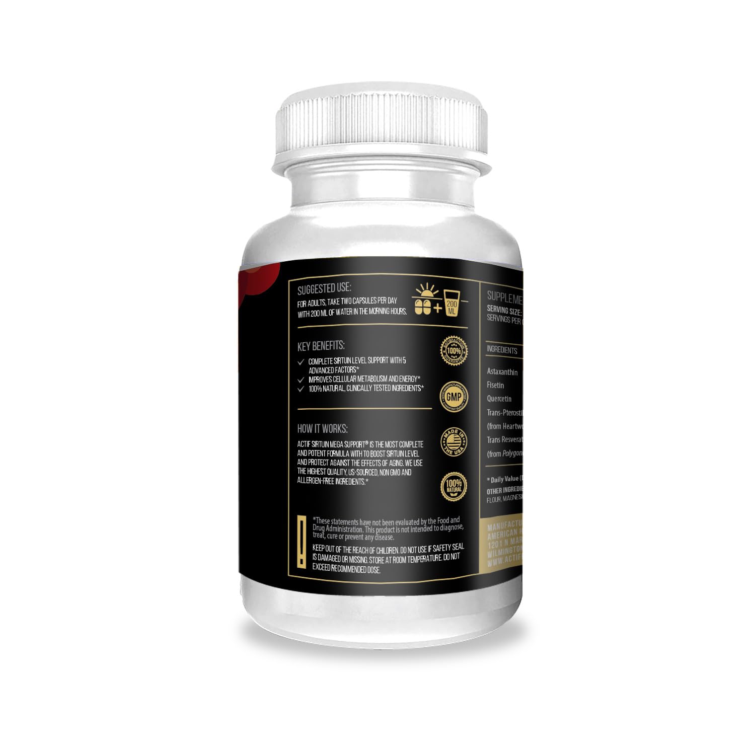 ACTIF Sirtuin Mega Support capsules close-up for daily ingestion