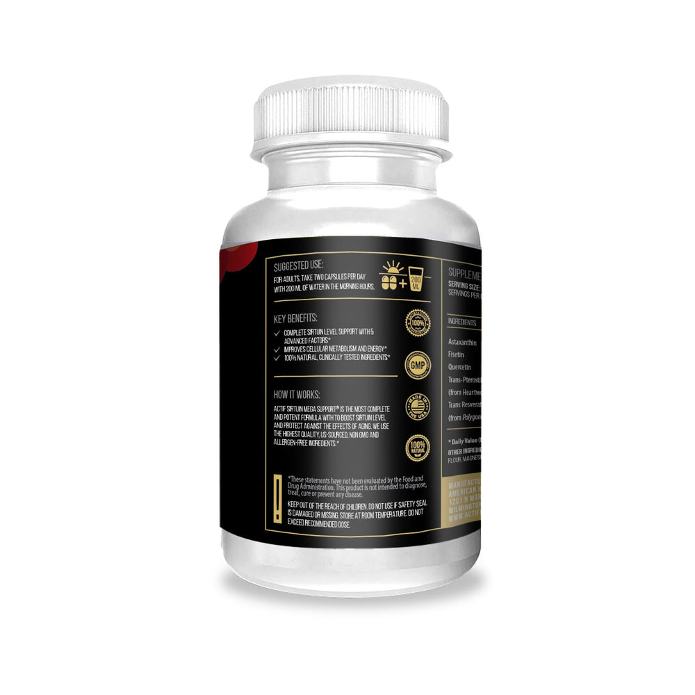 ACTIF Sirtuin Mega Support capsules close-up for daily ingestion