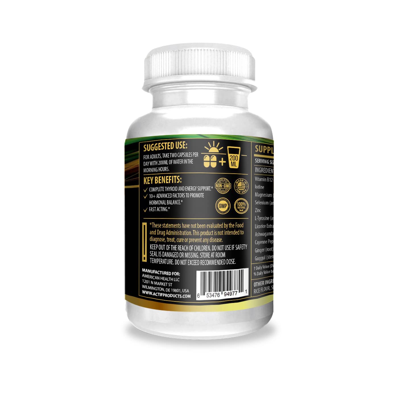 ACTIF Thyroid Mega Support capsules close-up highlighting high absorption