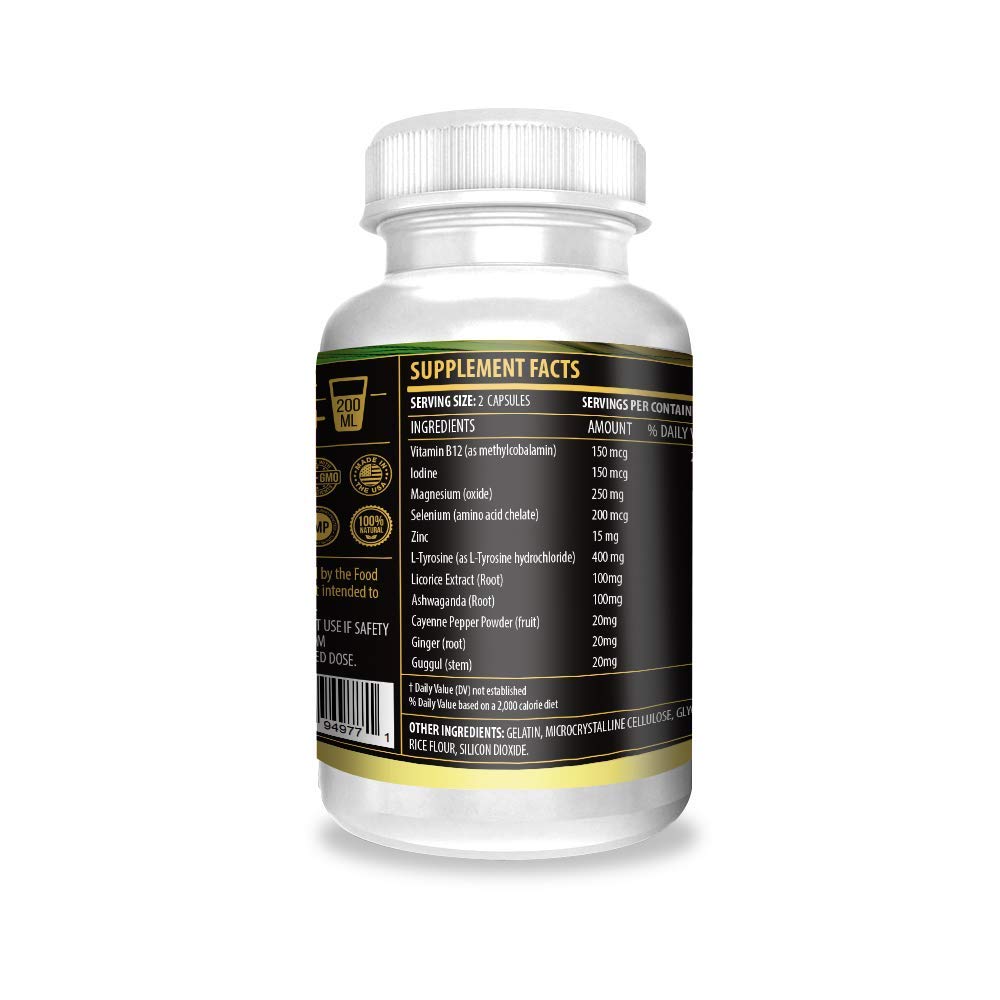 ACTIF Thyroid Mega Support label details show gluten-free, preservative-free formula