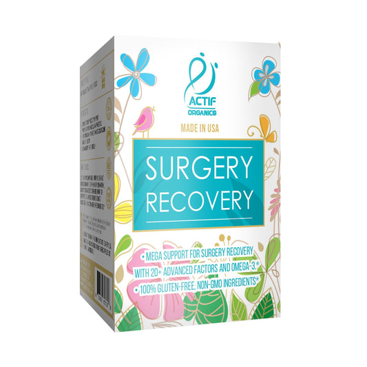 ACTIF Surgery Recovery bottle showing 20+ nutrients for post-op support.