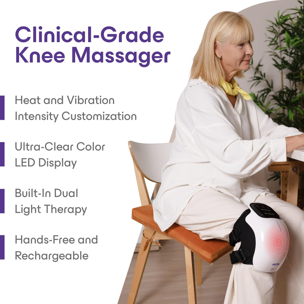 Activ knee massager side view with adjustable straps for a secure knee fit