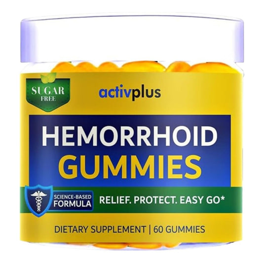 ACTIV PLUS hemorrhoid gummies in lemon bottle offer potential vascular support and regularity.