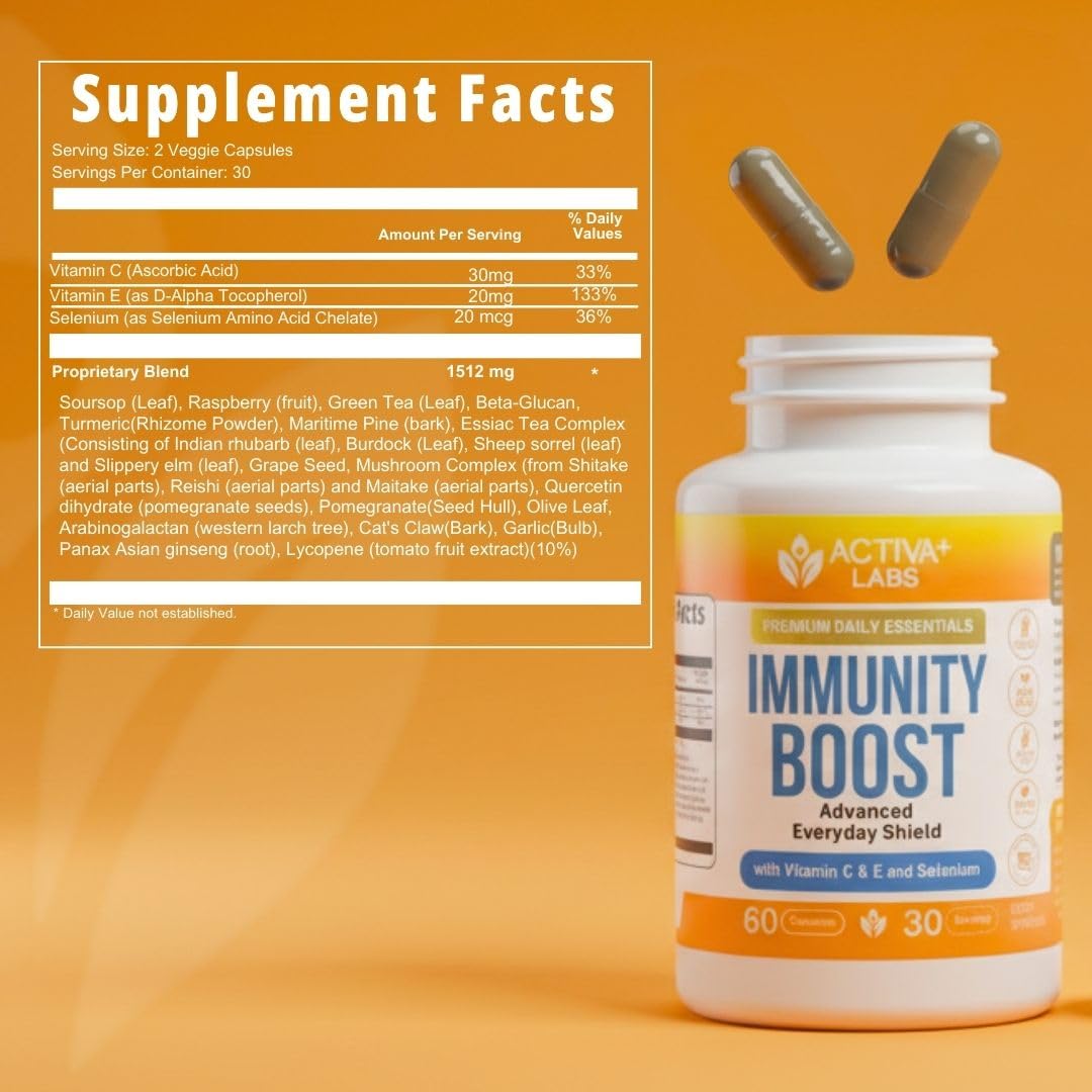 Activa Labs Immunity Boost daily-use packaging suggests 90-day supply convenience.