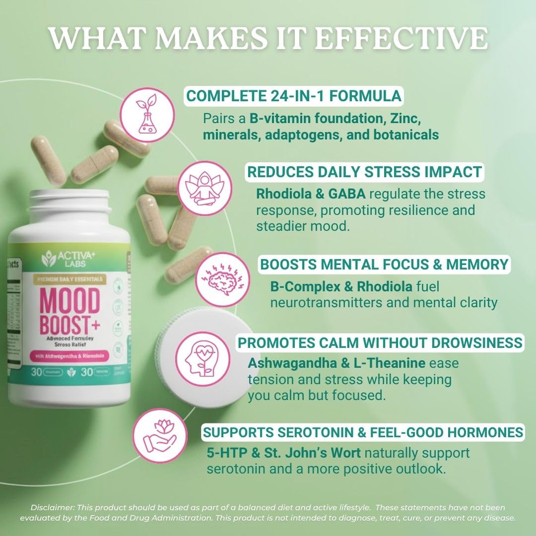 Activa Labs Mood Boost bottle pour capturing convenient daily servings