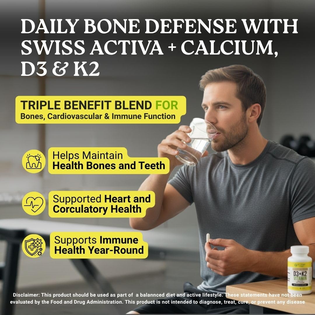 Activa Labs Vitamin D3 & K2 capsules row emphasizes triple-action daily wellness.