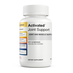 Activated Joint Support bottle close-up with capsules highlighting mobility support.