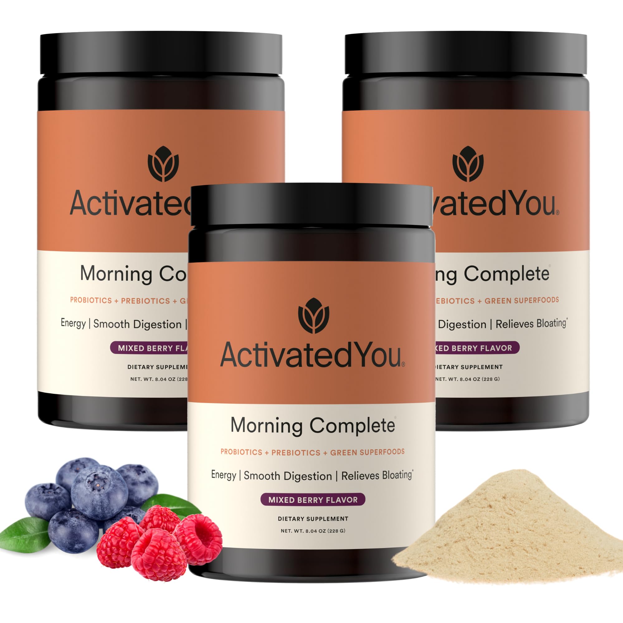 ACTIVATEDYOU Morning Complete bottle pour for gut health support and daily energy