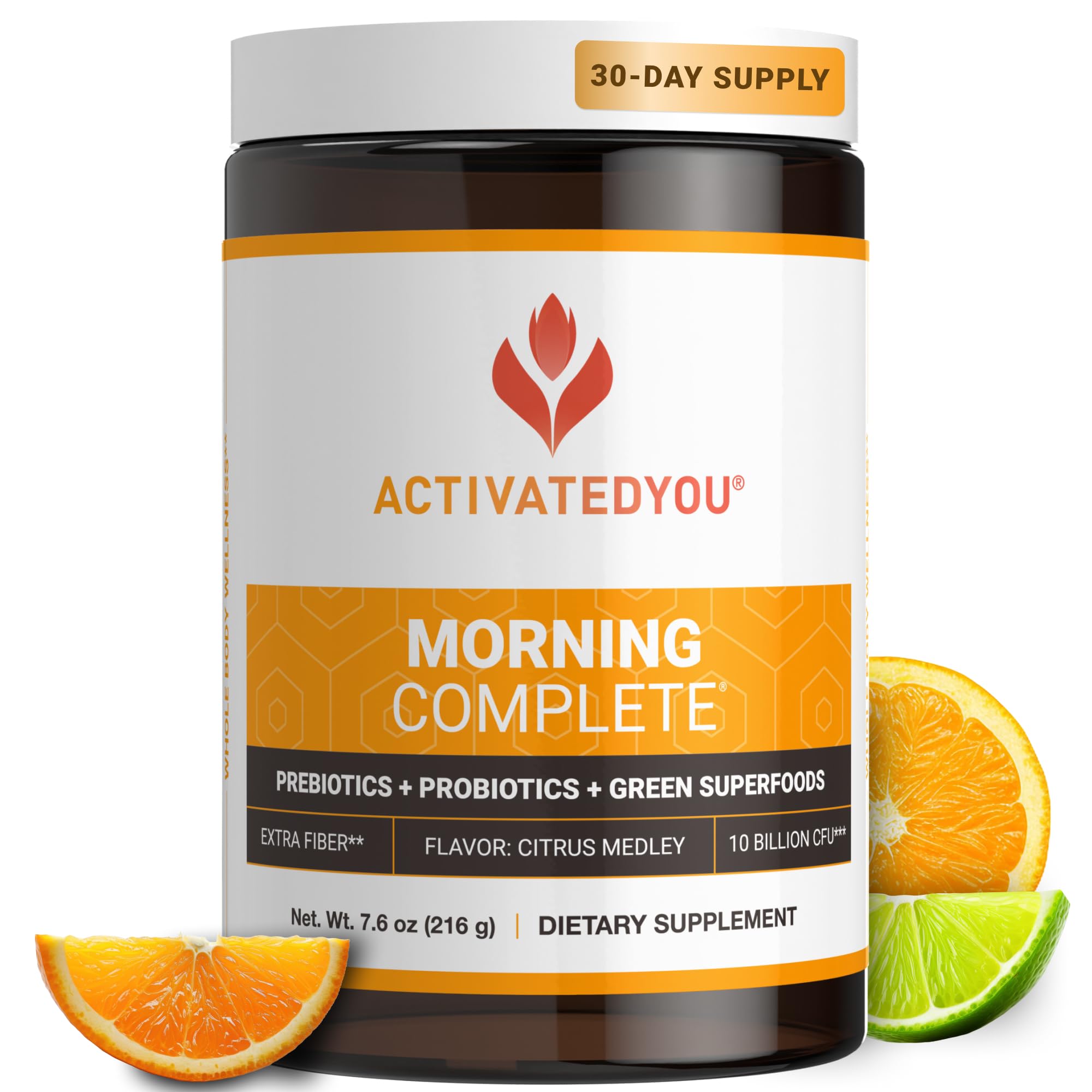 ACTIVATEDYOU Morning Complete Citrus bottle ready for daily gut health routine.