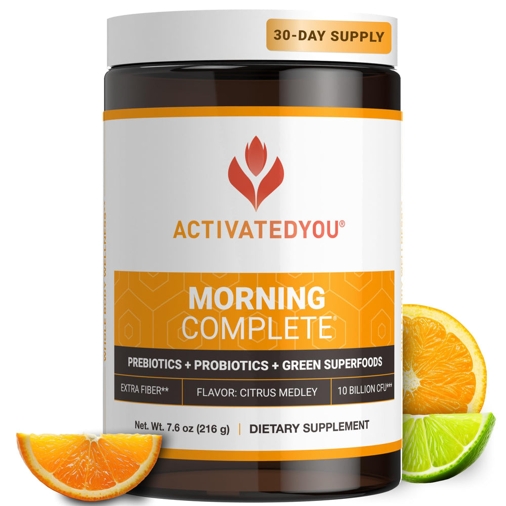 ACTIVATEDYOU Morning Complete Citrus bottle ready for daily gut health routine.