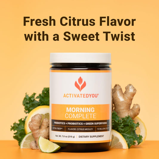 ACTIVATEDYOU Morning Complete Citrus tub front for convenient daily energy support.