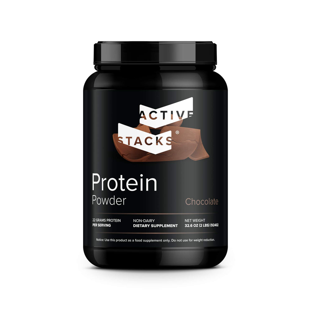 Active Stacks Beef Protein Isolate bottle, chocolate, dairy-free protein for workouts.