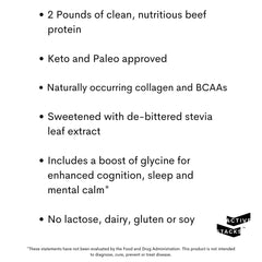 Active Stacks Beef Protein Isolate ingredients pack, four clean ingredients for low-carb diets.